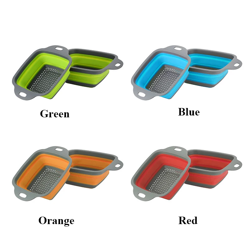 

Square Shape Drain Basket Collapsible Colanders Foldable Silicone Kitchen Organizer Fruit Vegetable Baskets Folding Strainers
