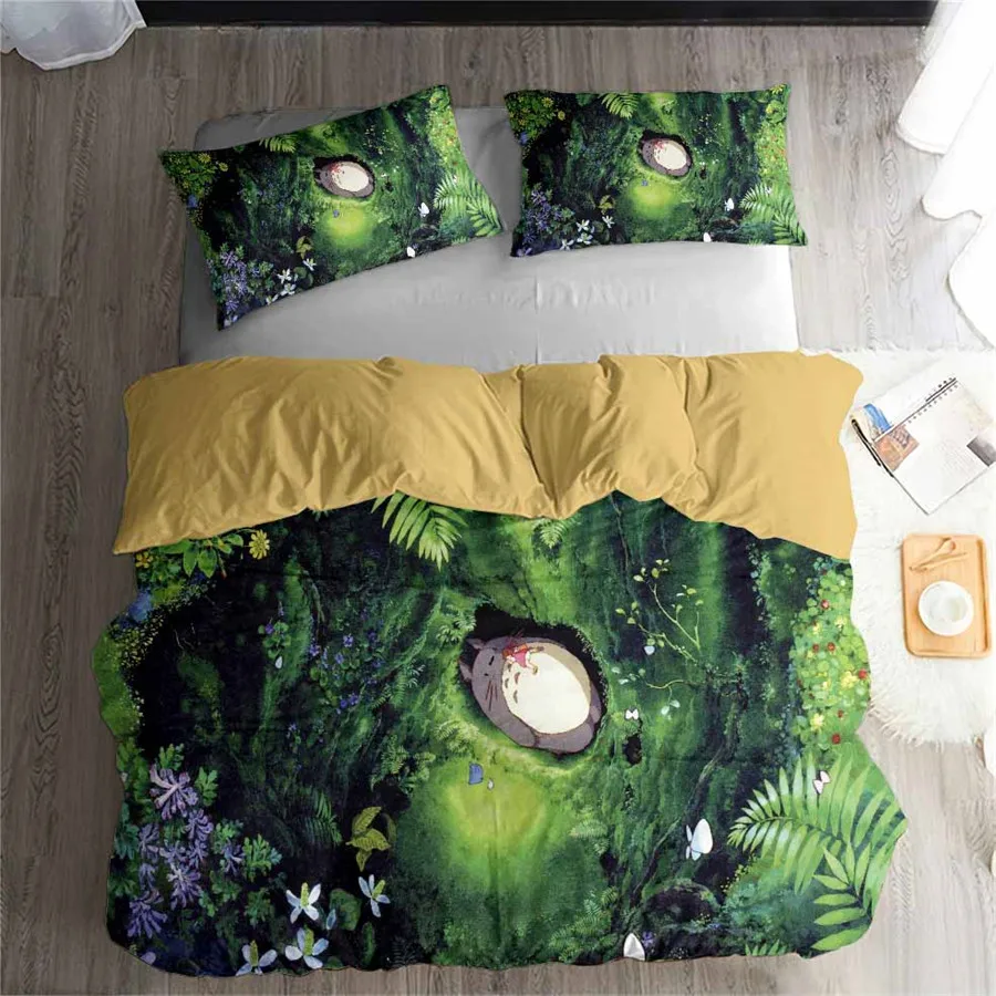 HELENGILI 3D Постельное белье Тоторо кампус значок печати пододеяльник набор Bedcloth с