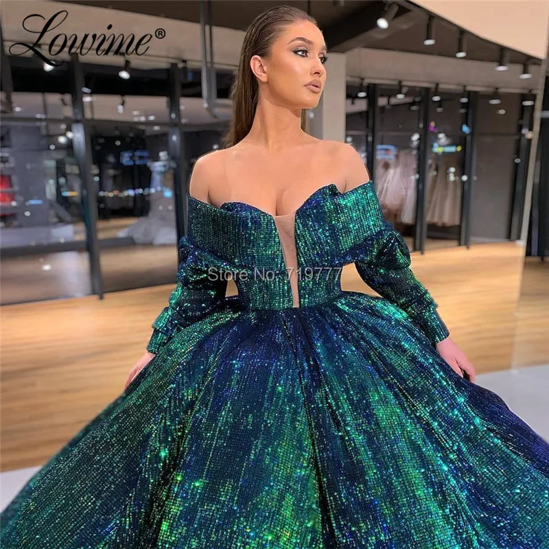 Luxury Arabic Evening Dress 2019 Green Sequin Ball Gown Prom Dresses Turkish Robe De Soiree Celebrity Party Dress Abendkleider