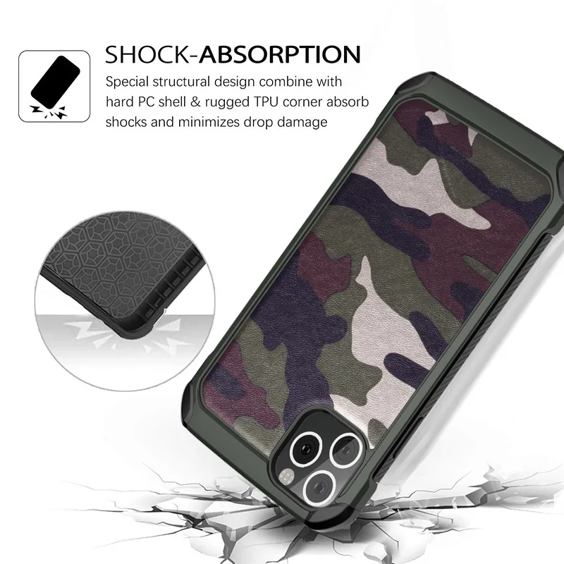 Камуфляжный Пластиковый ударопрочный бронированный чехол из ТПУ для iPhone 11 12 Pro 5s