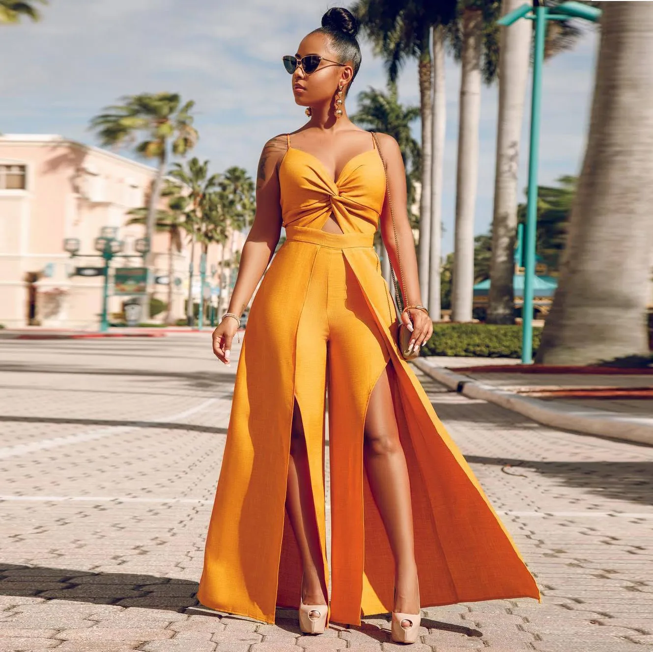 Женский Длинный комбинезон свободный с открытыми плечами на лето 2019 | Женская