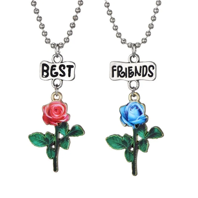 Симпатичное ожерелье с подвеской в виде Красной и синей розы из лучших друзей 2