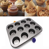 12 cups diy cupcake baking tray tools non stick steel mold egg tart baking tray dish muffin cake mould round biscuit pan