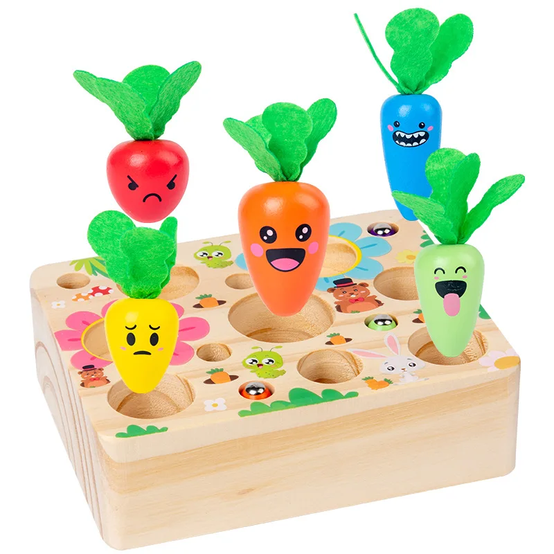 

Wooden creative pull carrot catch insect game early education puzzle trap bee early education toy