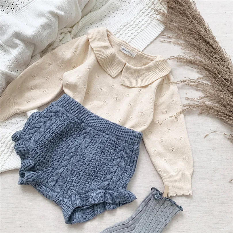 Baby Clothes Set Spring Autumn Infant Girls Outfits Blouse Tops + Knitted Shorts Toddler For Girl Tracksuit |