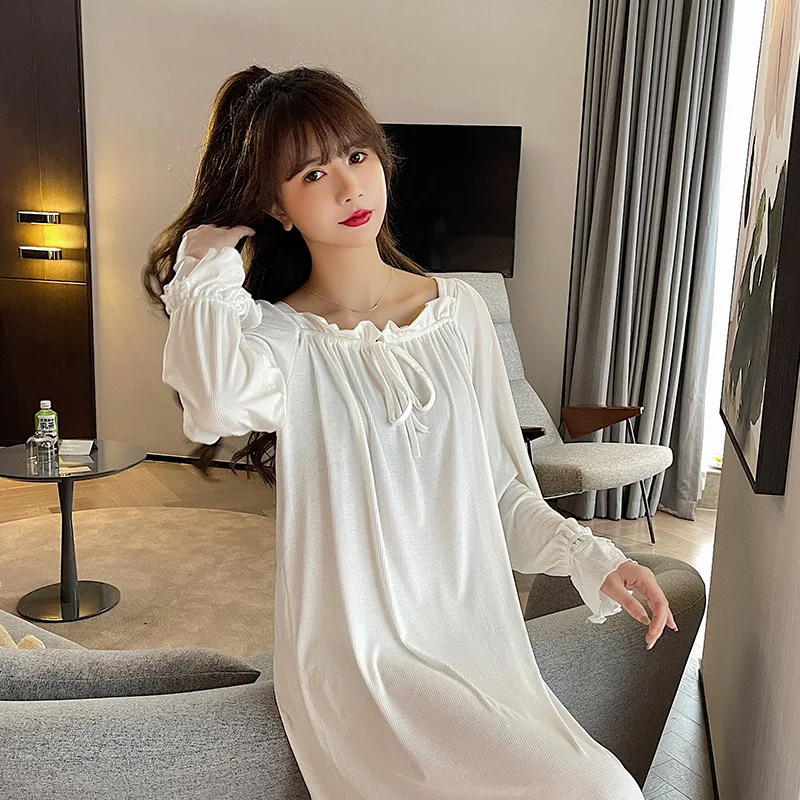 2021 Spring Summer Retro Court Wind Nightdress Women Full  Pit Strip Modiel Nightgowns & Sleepshirts Home Dress Sexy Sleepwear
