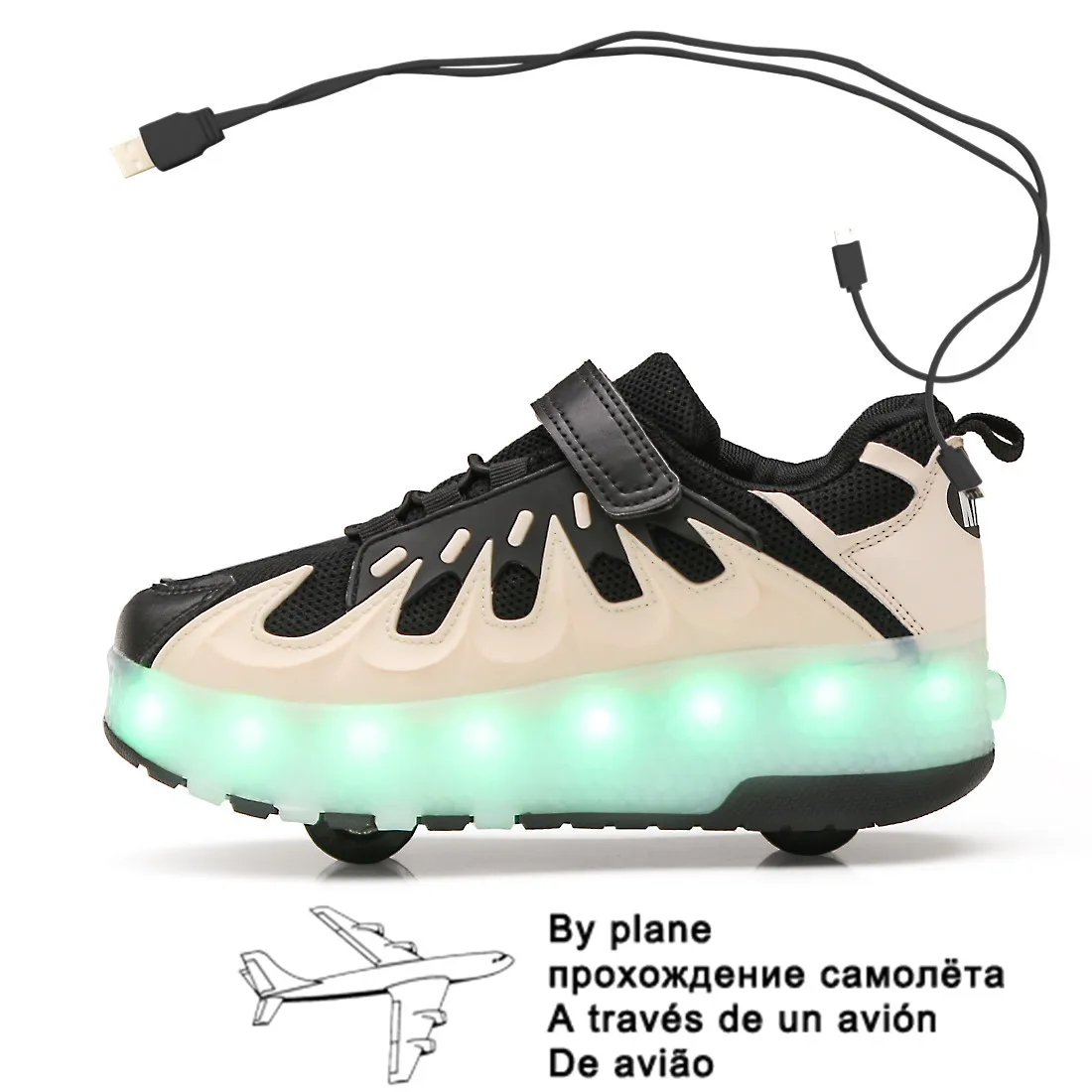

Children Boys Luminous Glowing Sneakers with Double / Two Wheels Roller Skate Shoes Adult Kids USB Charging Shoes Pink Girls