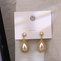 baroque vintage gold color charm imitation pearl water drop earrings ladies fashion for wedding brides party simple jewelry