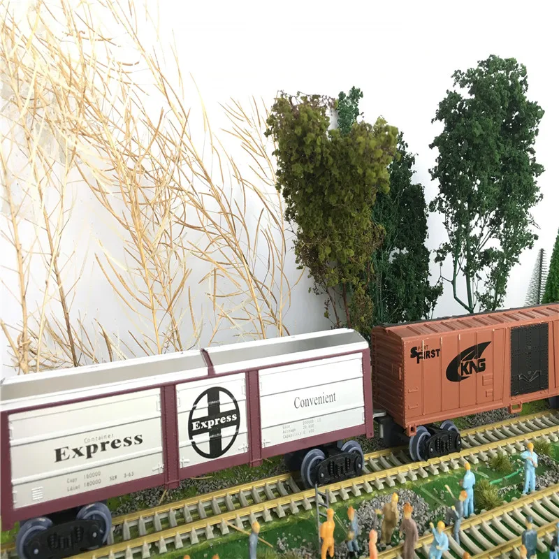 Моделирование здания растения DIY сцена Игрушка желтый зеленый поезд диорама