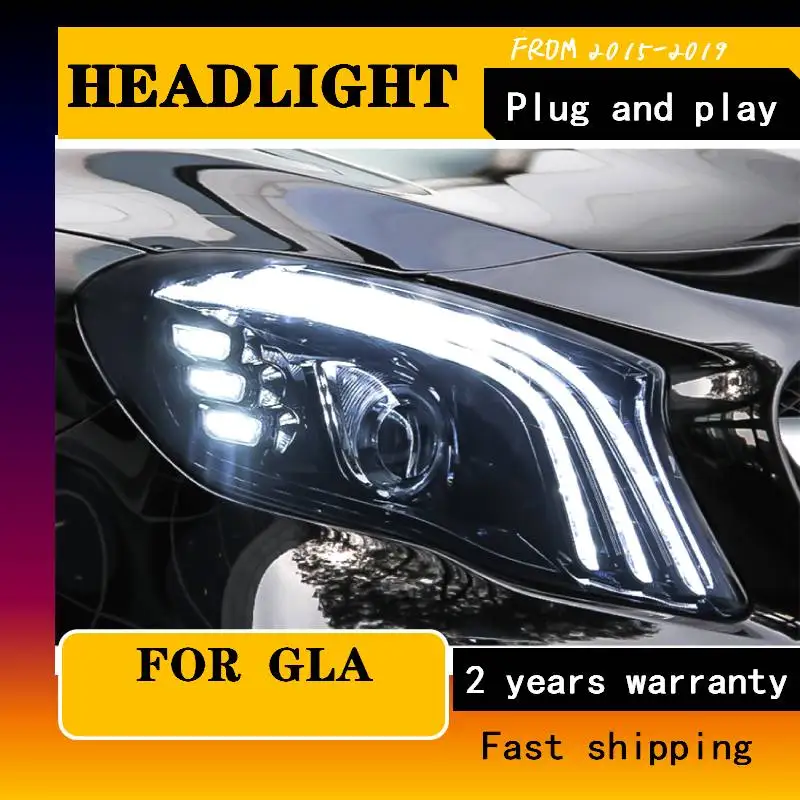 

2PCS Headlights For Benz GLA 200 260 2015-2019 Maybach Version Head Lamp Lens With Blue Streamer ALL LED Dynamic Running Light