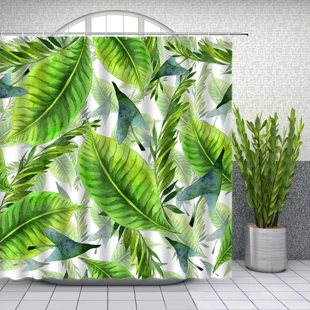 Шторы для душа с зелеными листьями водонепроницаемые тканевые занавески из