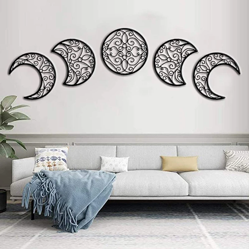 

5pieces 3D Moon Phase Wall Stickers Wooden Show off Moon Cycle Wall Decoration for Living Room Bedroom Entrance Home