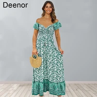 deenor short sleeve floral backless waist a line dress womens dress 2022 summer holiday beach dresses maxi dress
