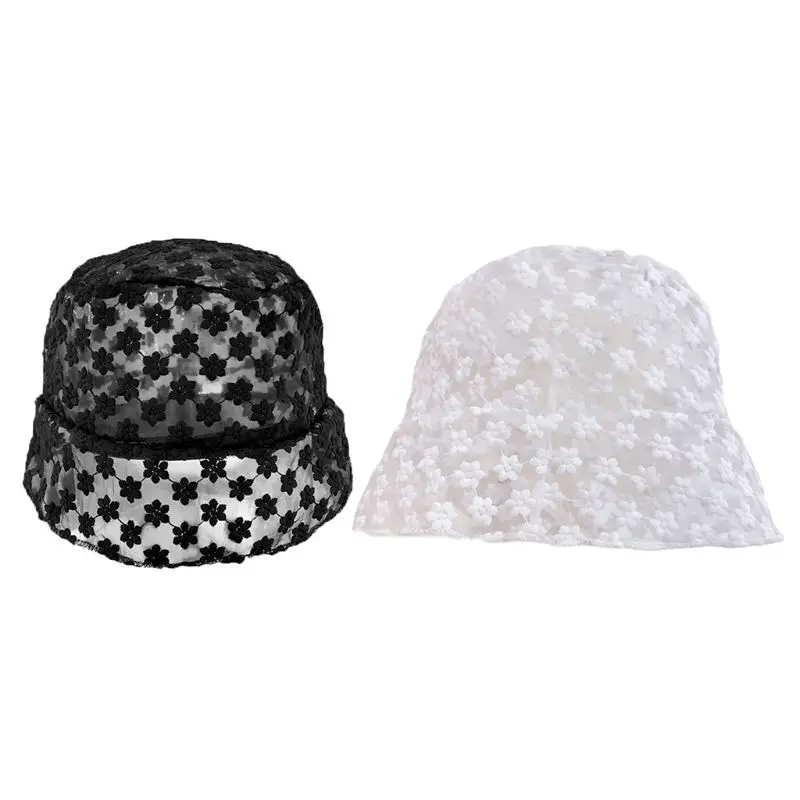 

Women Vintage Sun Hat Flower Embroidery Wide Brim Sunscreen Packable Bucket Cap