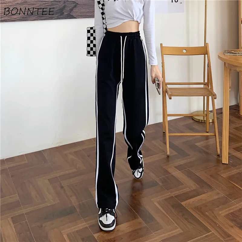 

Pants Women Autumn New Arrival Fashion Wide Leg Trousers Korean Style Loose Causal BF Side Stripe Chic All-match Simple Cozy Ins