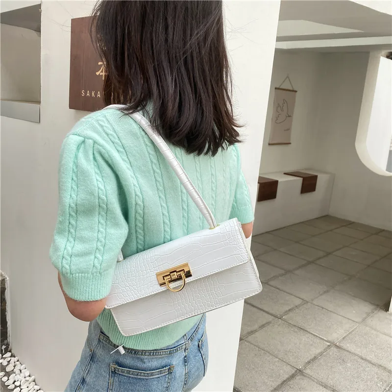 

Fashion Retro Underarm Bag 2021 Personalized Lock Handbags Women's Crossbody Bag Tide Crocodile Texture Soft Shoulder Bag