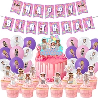 46pcs pink girls sandbox video game party supplies with pink happy birthday banner latex balloons for girls birthday decor