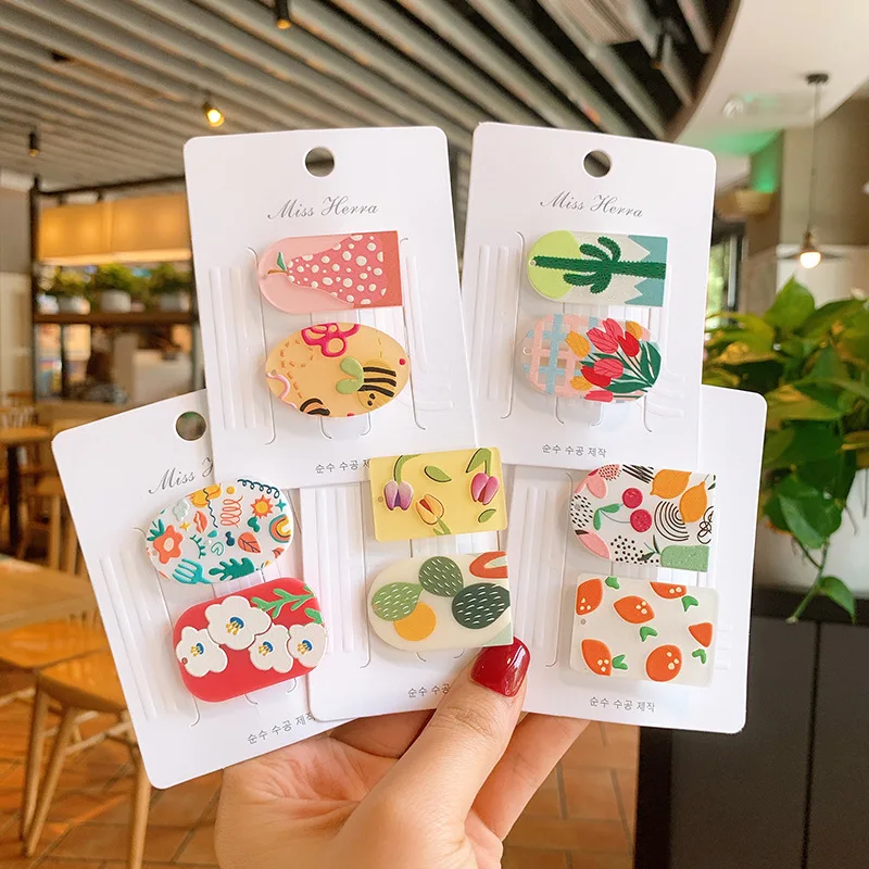 

1 set Ink Painting Style Set Acrylic Plant Flower Hair Clips Girl Baby Hair Pins Kids Hair Accessories