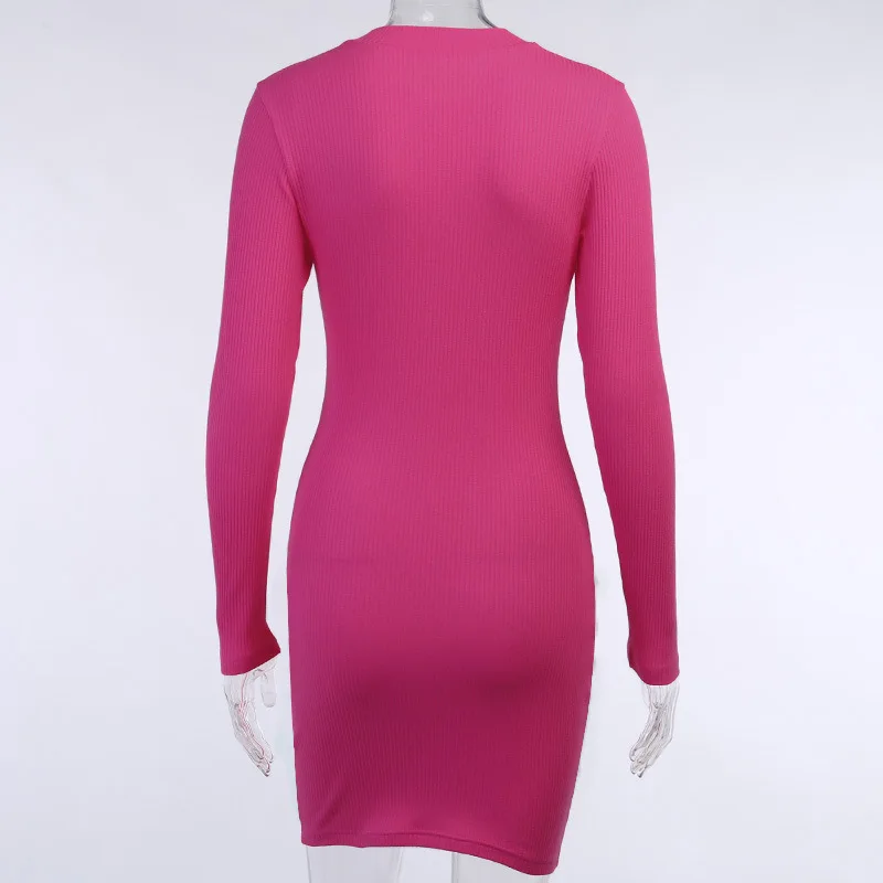 

Long Sleeve Zipper Ribbed Mini Bodycon Dress Women Fall 2020 Stand Collar Patchwork Cotton Knitted Casual Dresses Streetwear