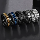 Крутые вращающиеся кольца KOJ из нержавеющей стали для мужчин и женщин, парные кольца в стиле панк, 5 цветов, цепочка, открытые кольца размером 6-12, ювелирные изделия для вечеринок, подарки