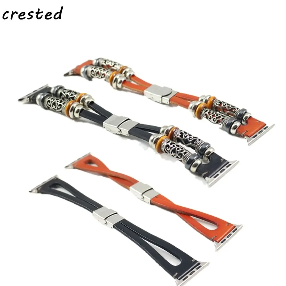 Фото Leather Strap For Apple Watch band 44mm/40mm iWatch 38mm/42mm Handmade Double Tour smart Bracelet applewatch series 5 4 3 SE 6 №4