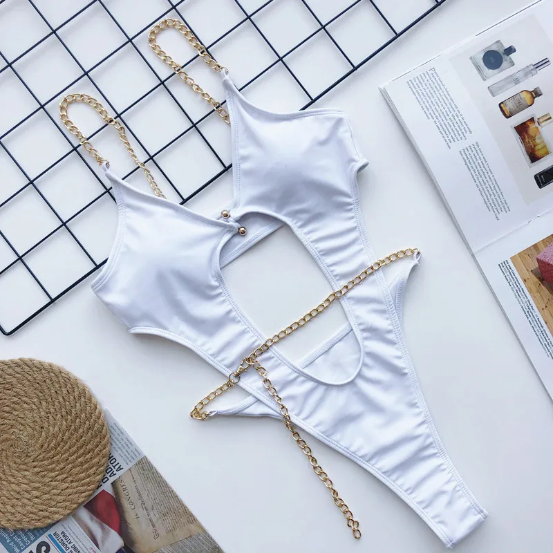 one piece swimsuit TYAKKVE, сексуальный пуш-ап бикини,, цепочка, черный купальник, женский купальник с высокой посадкой, женский бикини, летний купальник - Цвет: one piece swimsuit