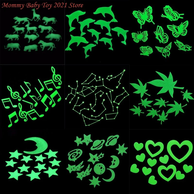 

Glow In The Dark Dinosaurs/Butterfly/Moon/Universe/Dolphin/Musical Notes Toys Stickers Ceiling Decal Baby Kid Room