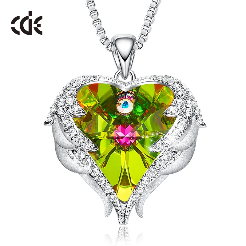 Olive P0902M CDE дизайн, крылья ангела, украшенные кристаллами Swarovski, подвеска в форме сердца, ожерелье, ювелирное изделие, подарок на день Святого Валентина - Цвет камня: Olive P0902M