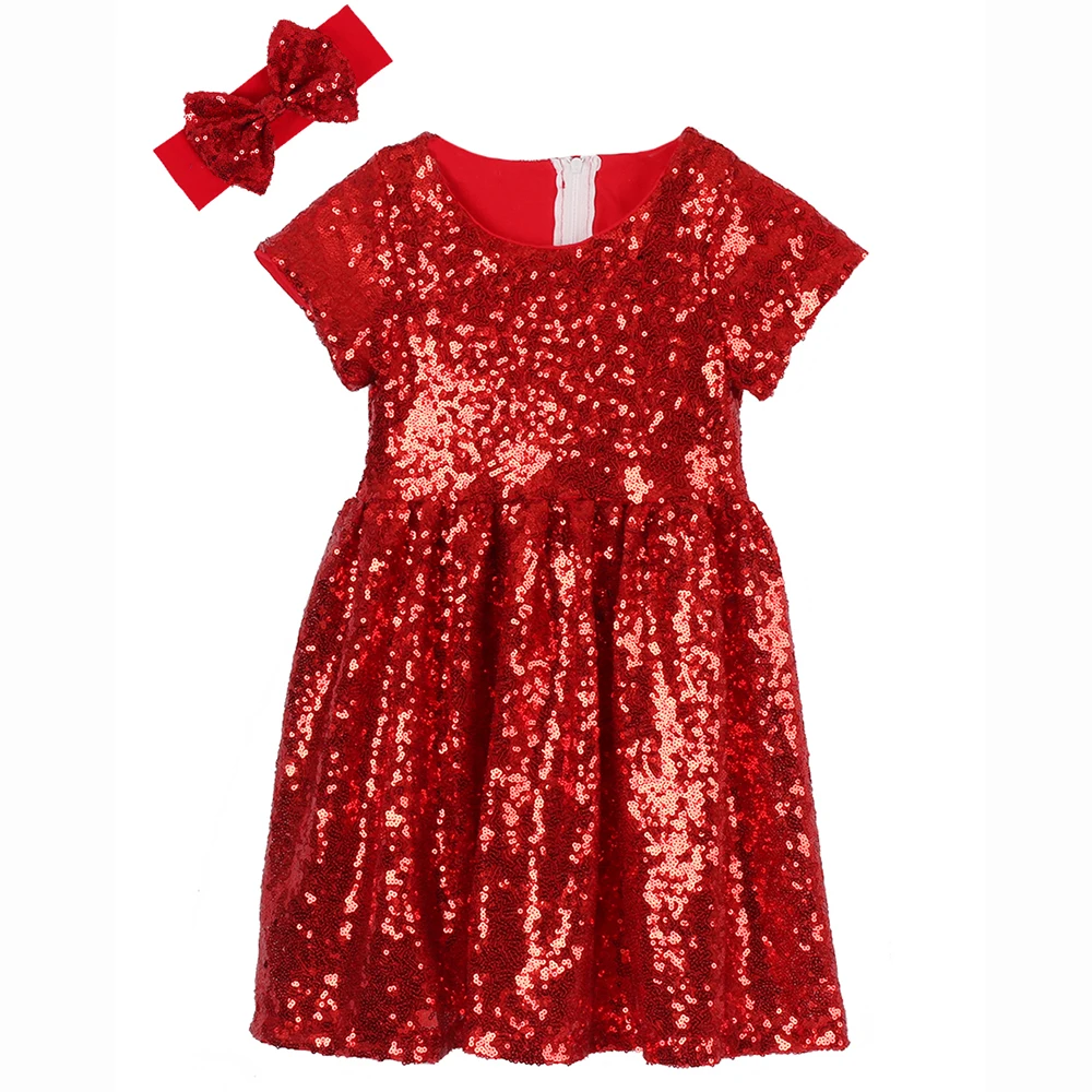 

Flower Baby Girls Dress Fashion Girls Wedding Dress Sequin Dress Headband Prom Boutique Pageant Dress