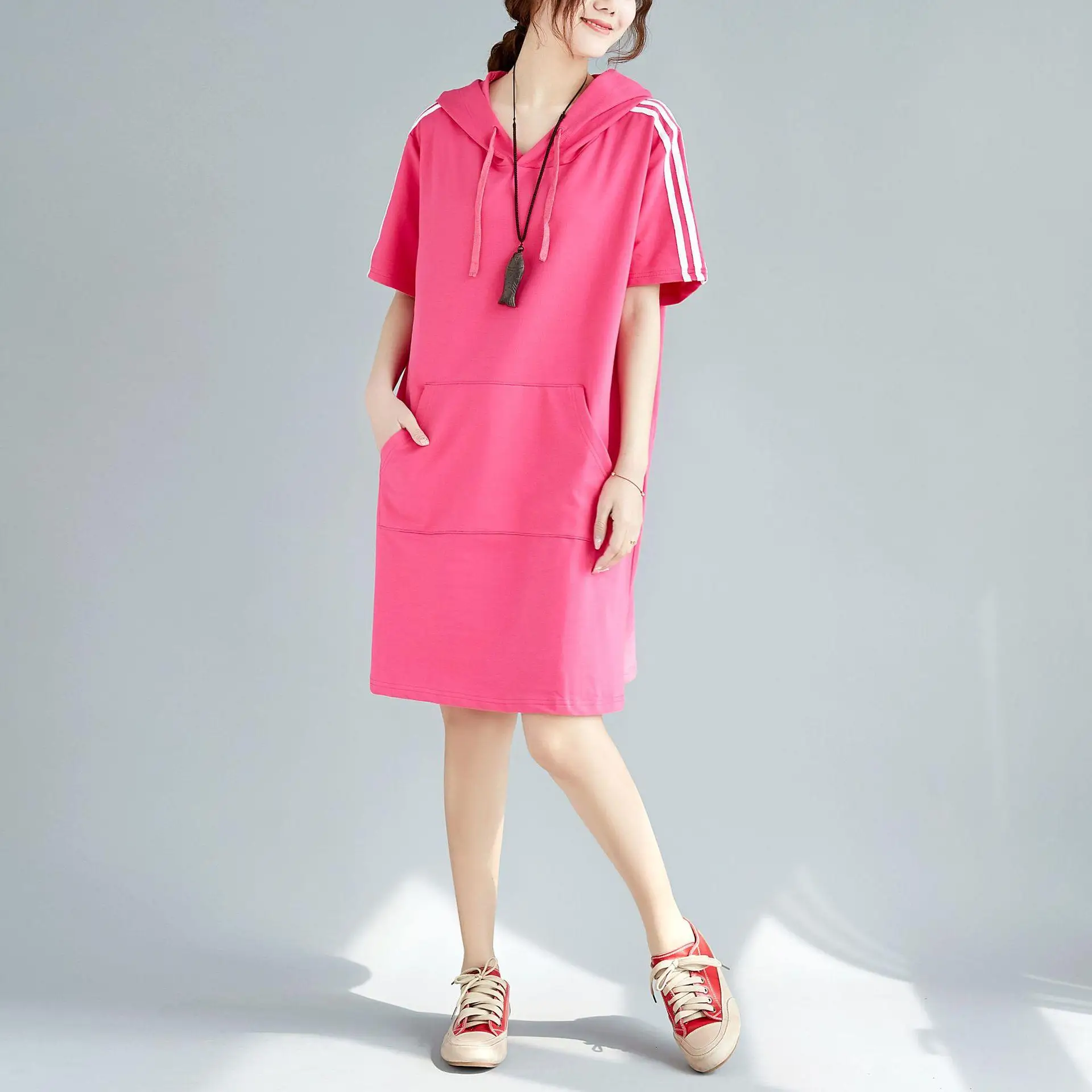 5XL Plus Size Female Dress Loose Woman Hooded Elegant Oversize Pocket Casual Summer Solid Lady Large | Женская одежда