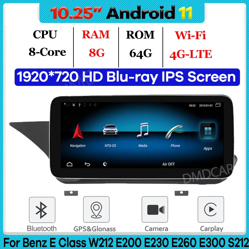 

10.25" 8Core CPU 8G RAM Android 11 Car Radio GPS Navigation Multimedia Player for Mercedes Benz E Class W212 2009-2015 CarPlay