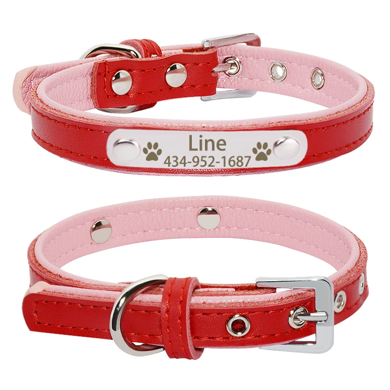 Ошейник для маленьких средних и крупных собак мягкий кожаный с именем на заказ