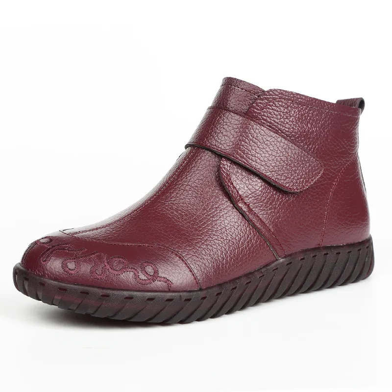 GKTINOO/ г. Зимние женские ботинки из натуральной кожи ручной работы г. botas Mujer, однотонные Зимние ботильоны без застежки ботинки на плоской подошве