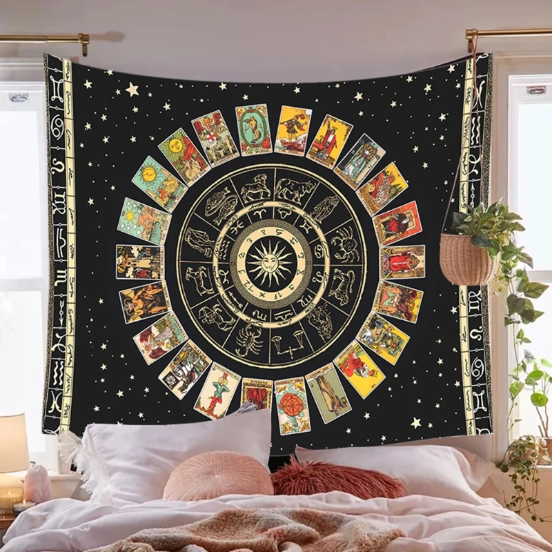 

F1CE Tarot Card Tablecloth Sun And Moon Divination Altar Cloth Board Games Card Pad Psychedelic Wall Decor Tarot Tapestry
