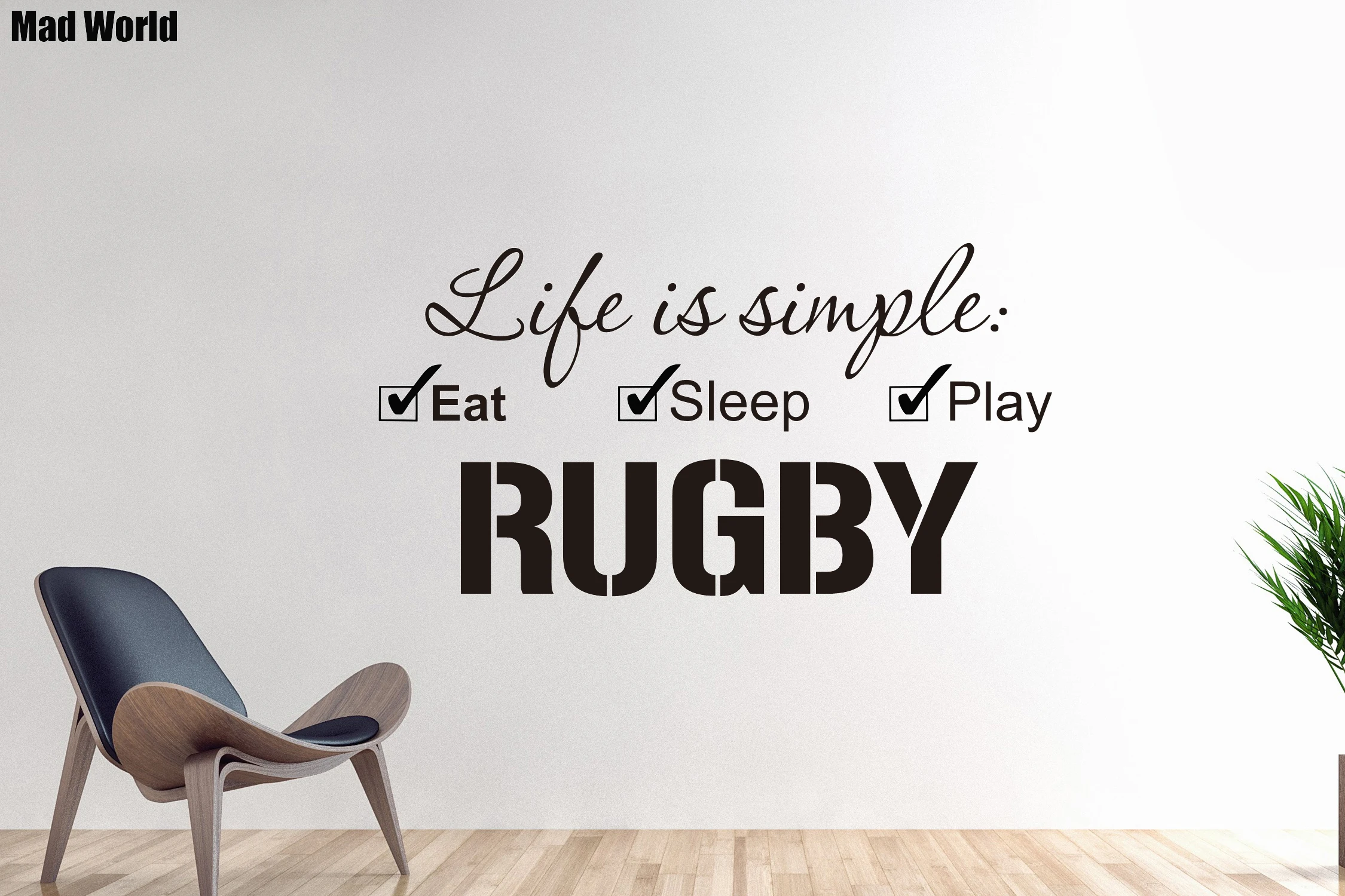

Mad World-Life is simple Eat Sleep Play Rugby Wall Art Stickers Wall Decals Home DIY Decoration Removable Decor Wall Stickers