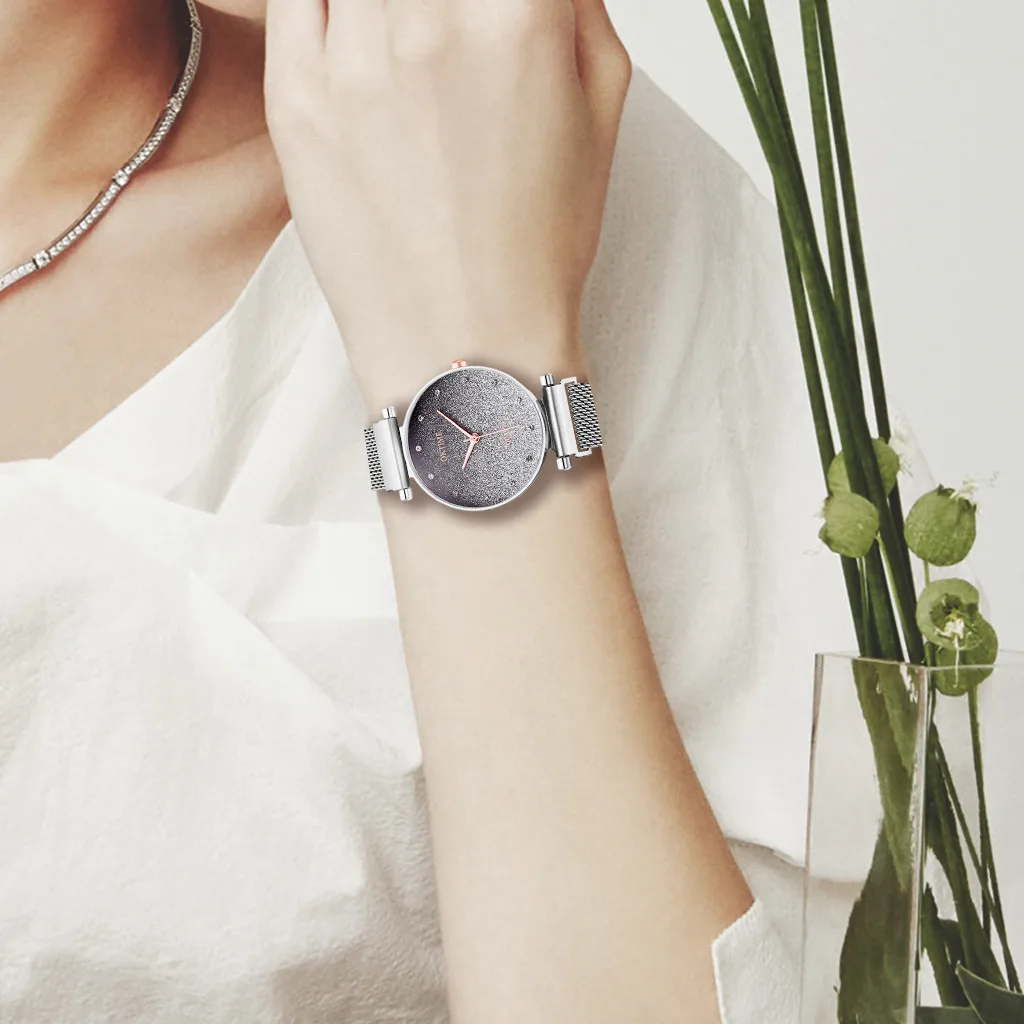 

2021 Luxury Women's Watch Stainless Steel Starry Sky Diamond Dial Stainless Steel Strap Quartz Watches Girl Ladies Gifts Reloj