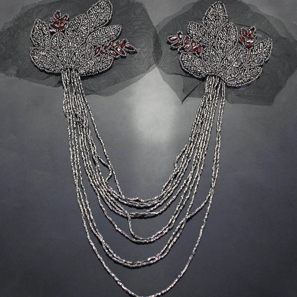 Ручная нашивка из бисера Листьев цветов кисточек наплечная доска аппликация на