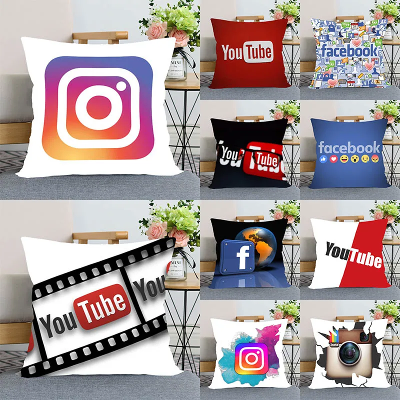 Наволочка-подушка Youtube для спальни с логотипом приложения, декоративная, квадратная, с молнией, из мягкой атласной ткани, размером 40x40 см и 45x45 см.