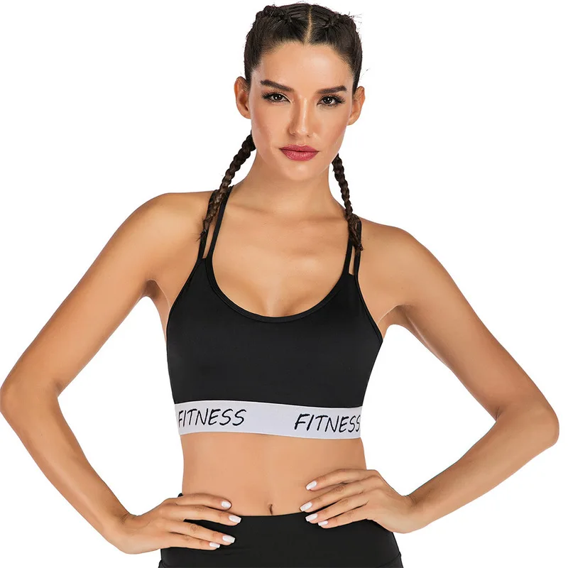

2019 autumn winters cross-border new sports bra letters back crossover design female yoga sports bra