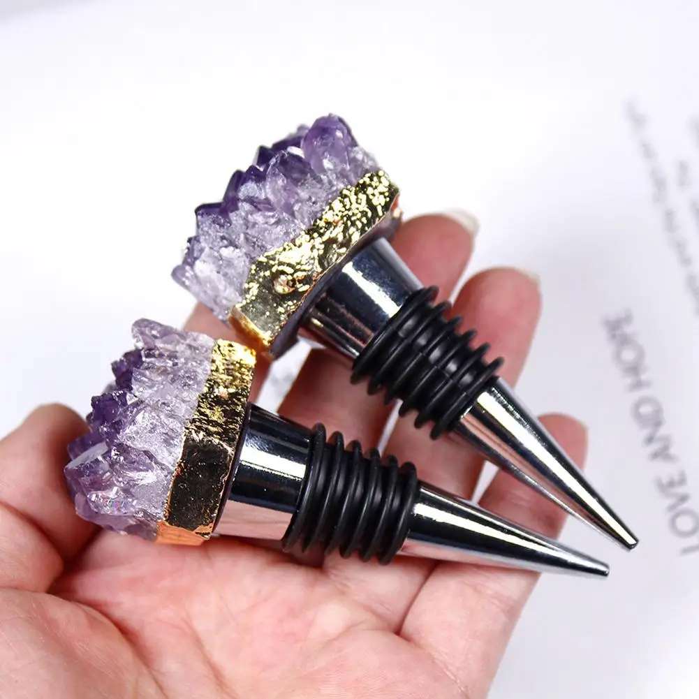 Natural Amethyst Cluster Stopper Purple Crystal Bottle Wine Stopper For Home Use Valentines Wedding Gifts Reusable Stopper