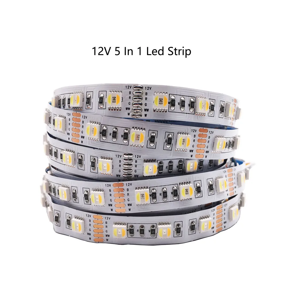 12V 5In1 Led Strip A RGB+ CCT Светодиодная лента 5050 60 Светодиодный/метр 12 В 24 вольт 5 в 1 чипы Гибкая полоса белая печатная плата для украшения дома - Испускаемый цвет: 12V 5In1 Led Strip A