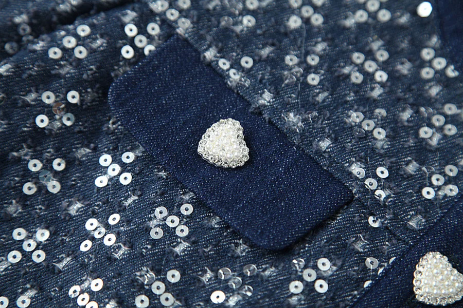 

Autumn 2022 women's wear for Europe and the United States Long sleeve sequined coat skirts fashion Hook-and-flower denim suit