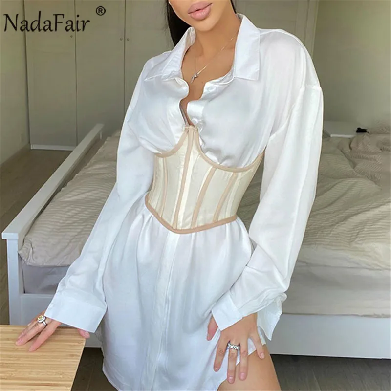Nadafair сексуальный мини корсет женское платье с длинным рукавом 2021 весна шик белый