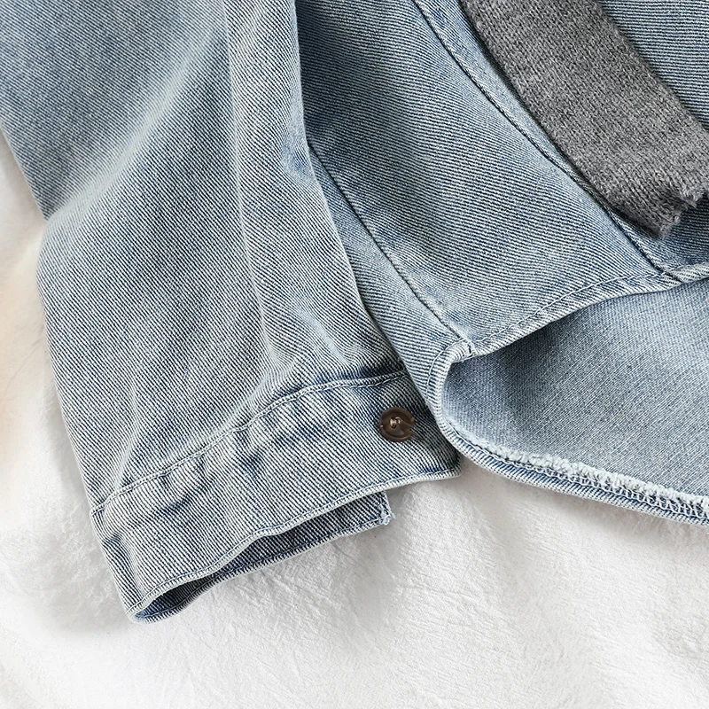 

V554 port chic new loose denim coat with thin stitching fashion denim shirt top