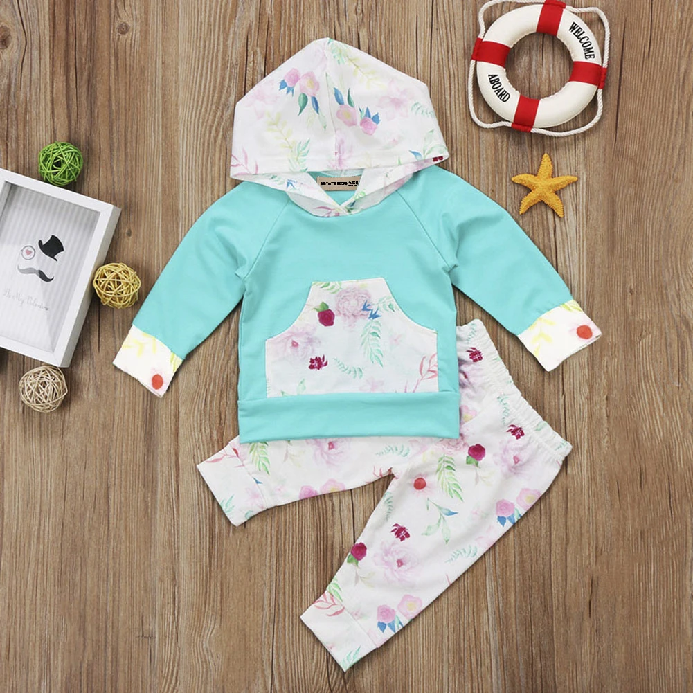 

Infant Baby Girl Boy Cotton Outfits Hoodie Long Sleeve Sweatshirt +Flower Pant Set