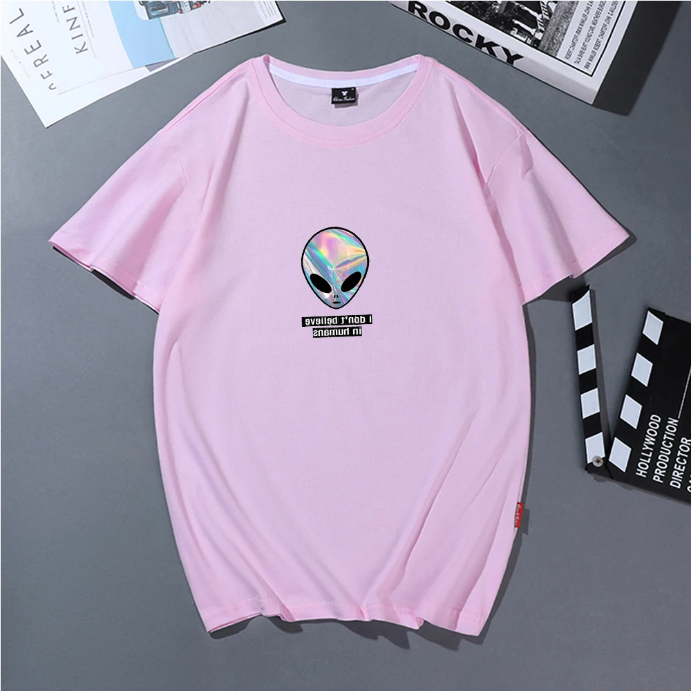 Женская футболка с рисунком инопланетянина радужной расцветки летняя принтом