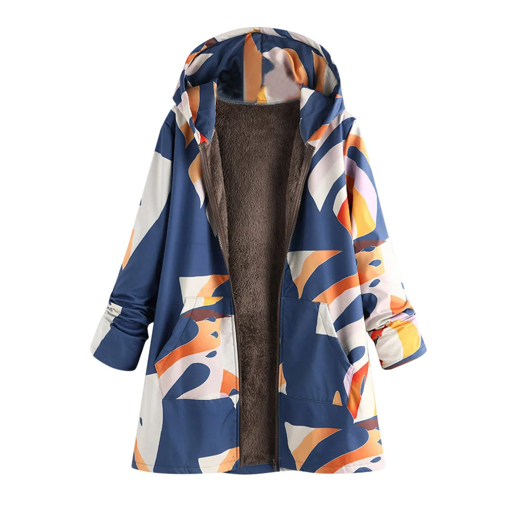 Женское пальто в винтажном стиле большие размеры зимнее теплое с принтом