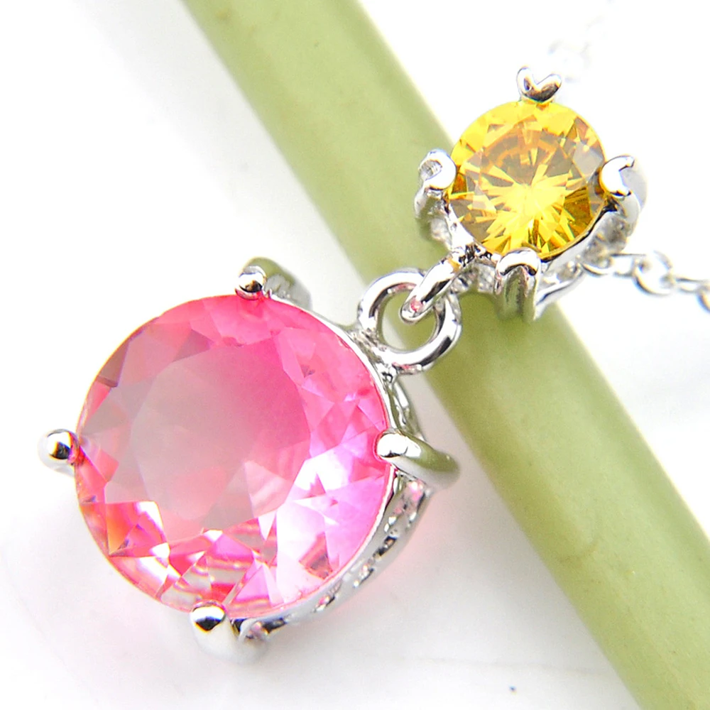 Капля Ручной Работы Радуга круглый Би Цвет Турмалин серебряное ожерелье кулон