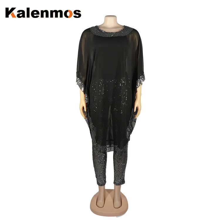 

Women Two Piece Set Tops and Pants Office Lady Elegant Suits Matching Sets Sequins Tracksuit Outfits African Clothes Femme 2021