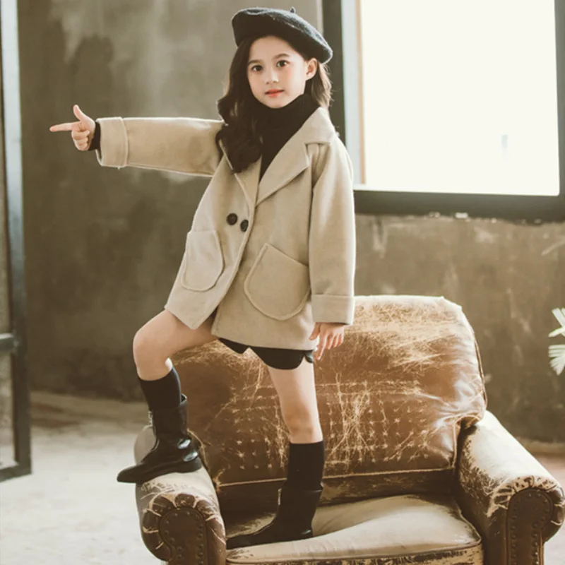 

Детское пальто для девочек, куртка, верхняя одежда, 2021 бежевое Утепленное зимнее осеннее пальто, кардиган, официальная детская одежда